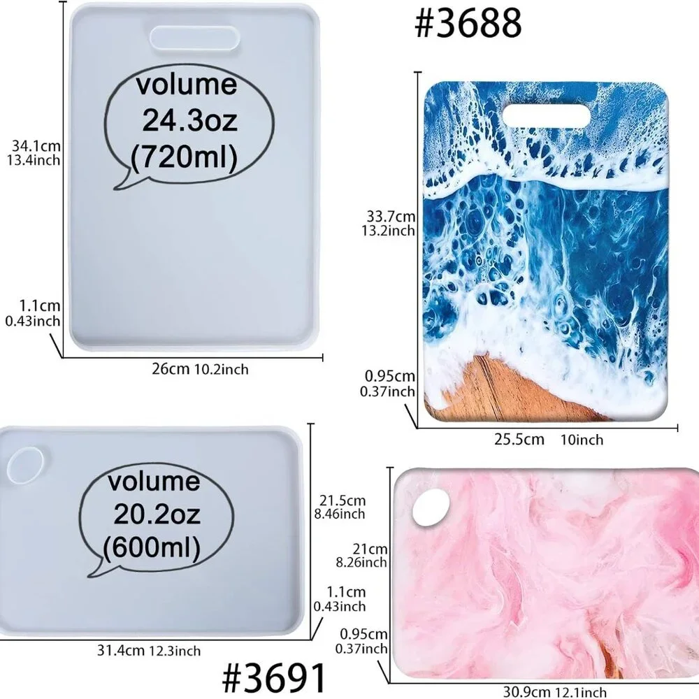 Cutting Board Epoxy Resin Silicone Molds for Serving Tray Platter Concrete Cemen